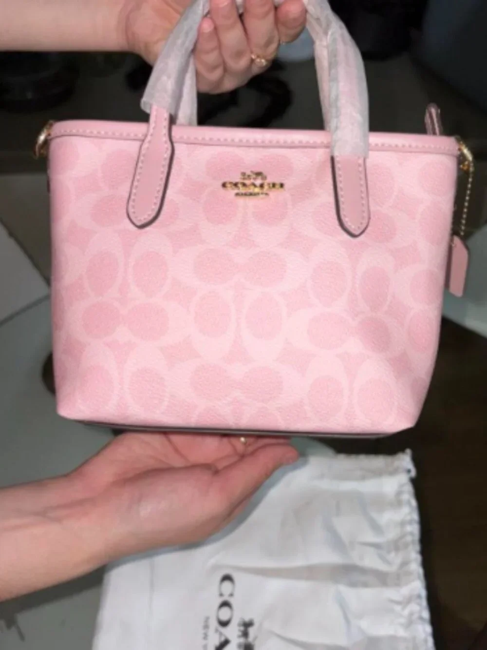 Coach City Mini Tote Bag In Signature Canvas in powder pink